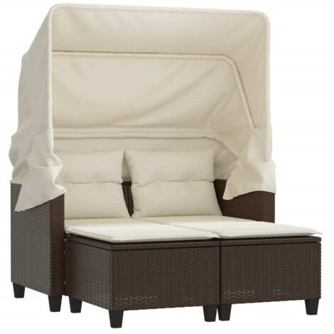 Canapé de jardin，Canapé d'extérieur，Sofa de jardin 2 places avec auvent et tabourets marron rotin CFW181305
