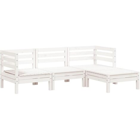 Canapé de jardin，Canapé d'extérieur，Sofa de jardin 3 places et repose-pied blanc bois pin massif CFW560169