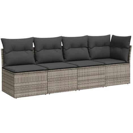 Canapé de jardin，Canapé d'extérieur，Sofa de jardin 4 places avec coussins gris résine tressée CFW436691