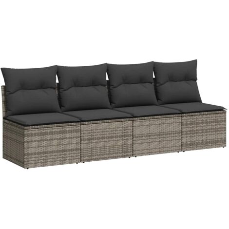 Canapé de jardin，Canapé d'extérieur，Sofa de jardin 4 places avec coussins gris résine tressée CFW804697