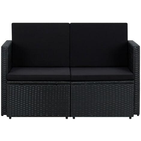 Canapé de jardin,Canapé d'extérieur,Sofa de jardin à 2 places avec coussins Noir Résine tressée CFW411736