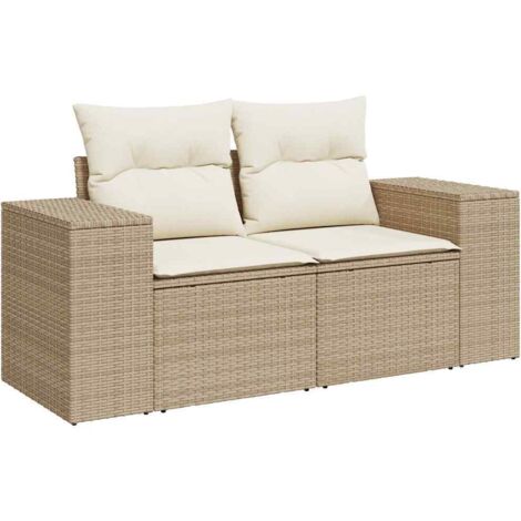 Canapé de jardin,Canapé d'extérieur,Sofa de jardin avec coussins 2 places beige résine tressée CFW370278