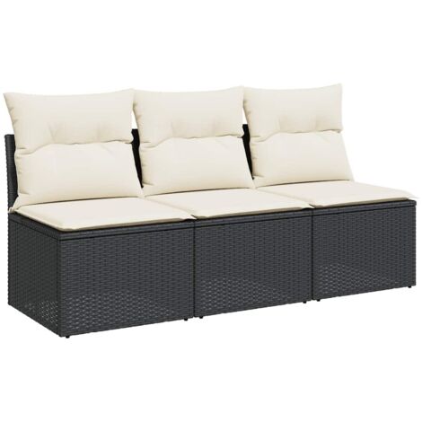 Canapé de jardin，Canapé d'extérieur，Sofa de jardin avec coussins 3 places noir résine tressée CFW540163