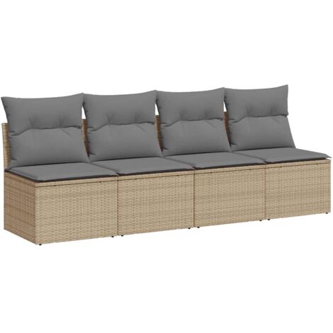 Canapé de jardin,Canapé d'extérieur,Sofa de jardin avec coussins 4 places beige résine tressée CFW709663
