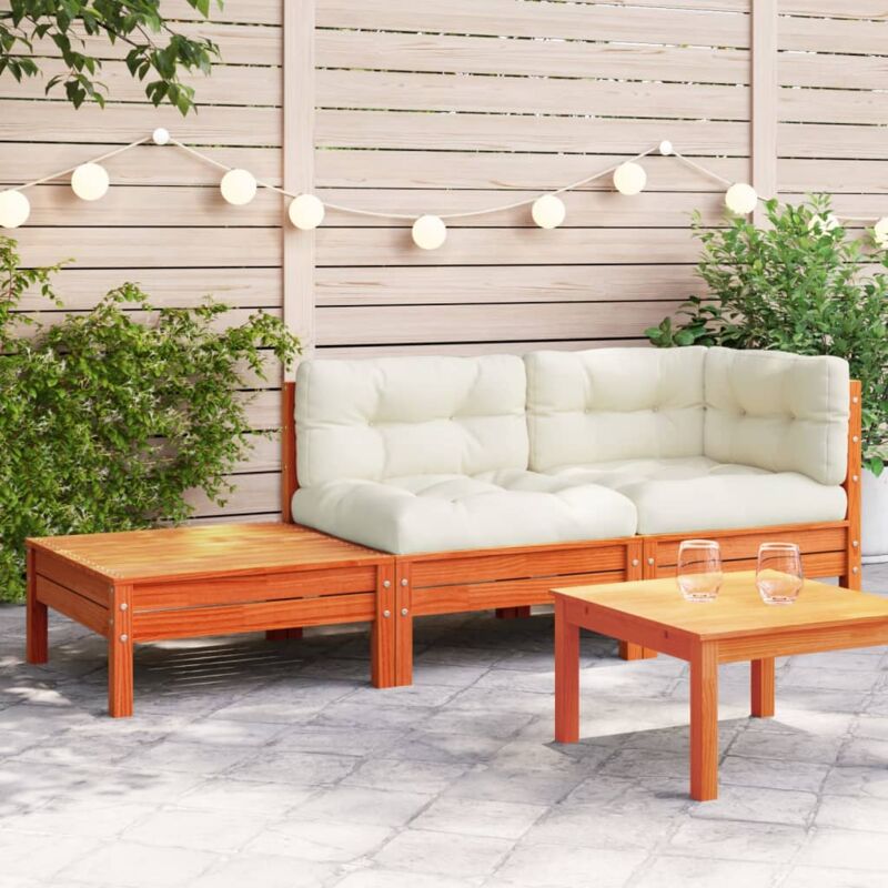 Canapé de jardin,Canapé d'extérieur,Sofa de jardin avec coussins et repose-pied bois pin massif CFW87863