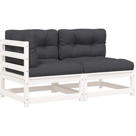 Canapé de jardin，Canapé d'extérieur，Sofa de jardin et coussins 2 places blanc bois de pin massif CFW716958