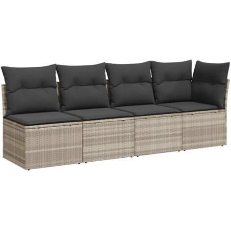 Canapé de jardin，Canapé d'extérieur，Sofa de jardin et coussins 4 places gris clair résine tressée CFW518804