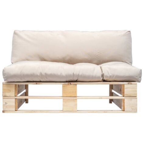 Canapé de jardin，Canapé d'extérieur，Sofa de jardin palette avec coussins sable Pinède CFW558841
