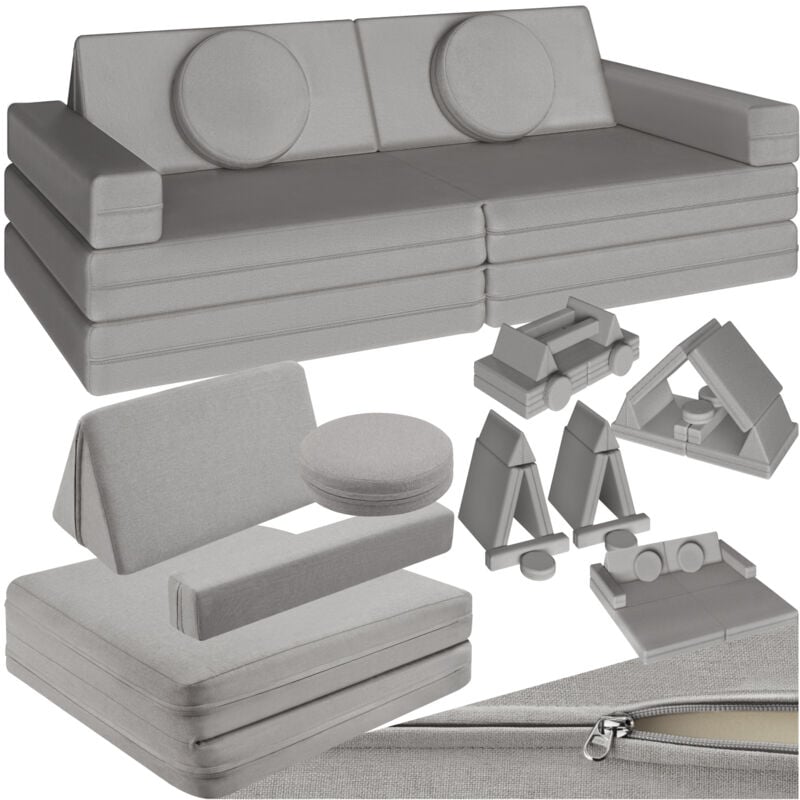 Canapé de jeu LILLY 8 pièces, avec fonction couchage - 160 cm, gris