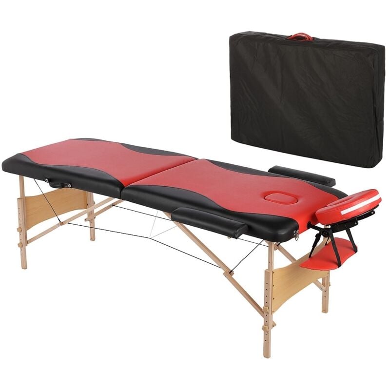 Mucola - Canapé de massage mobile 2 zones avec sac pliable, rouge/noir, nouveau