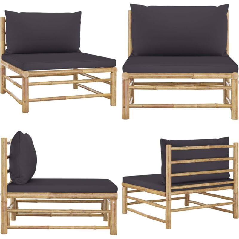 Canapé de milieu de jardin avec coussins gris foncé Bambou - Canapé De Jardin - Mobilier De Jardin - Canapé Modulaire - Meubles De Jardin - Salon De
