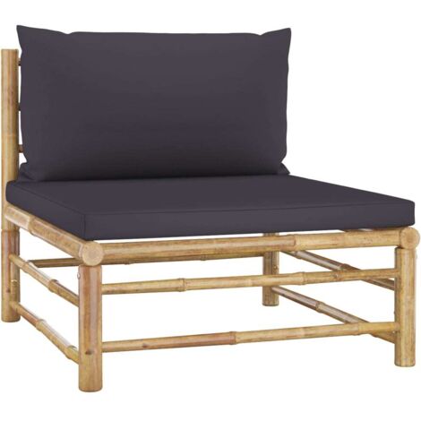 Canapé de milieu de jardin avec coussins-Salon de jardin gris foncé Bambou 242053