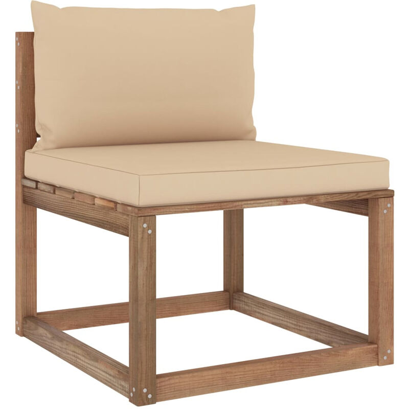 Canape de milieu palette de jardin avec coussins beige