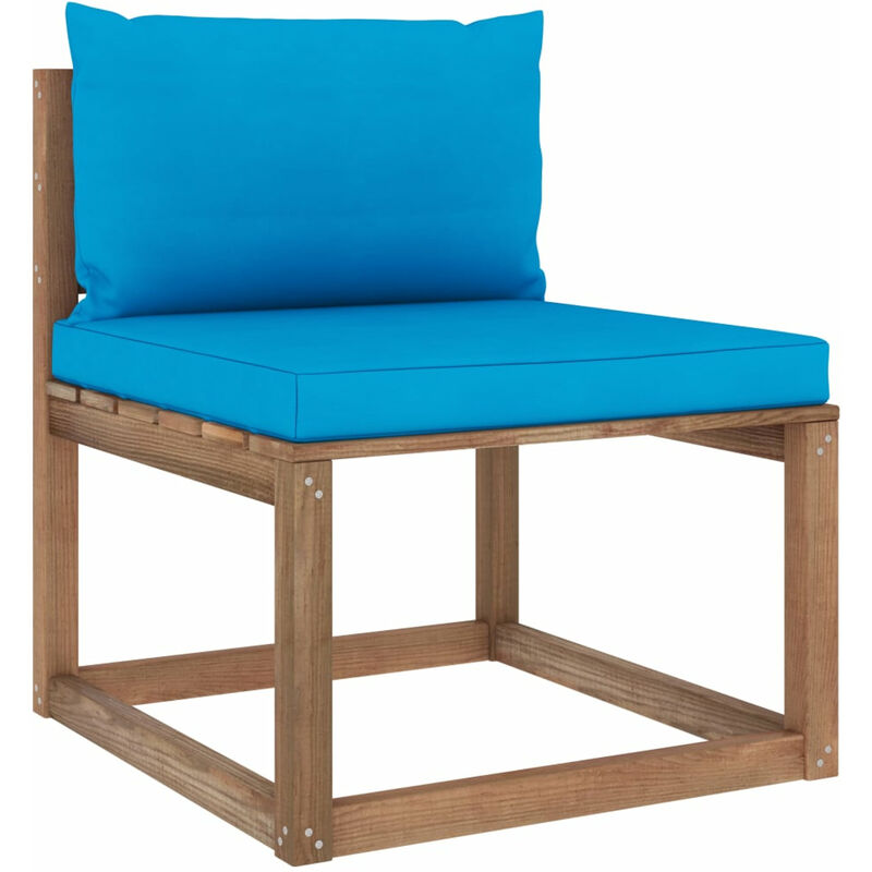 Canape de milieu palette de jardin avec coussins bleu clair