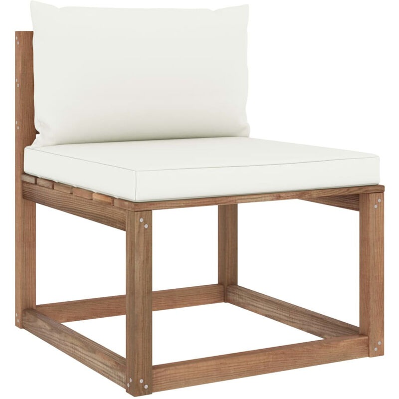 Canape de milieu palette de jardin avec coussins creme