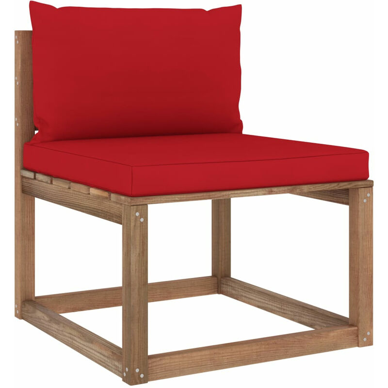 Canape de milieu palette de jardin avec coussins rouge