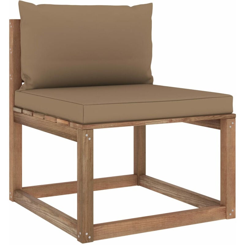 Canape de milieu palette de jardin avec coussins taupe