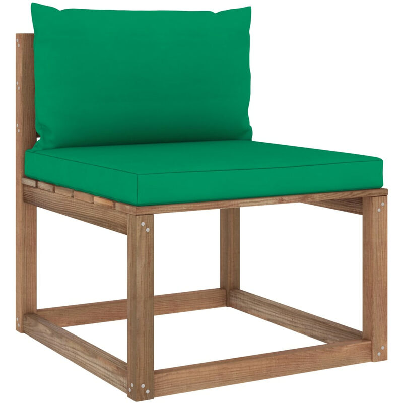 Canape de milieu palette de jardin avec coussins vert