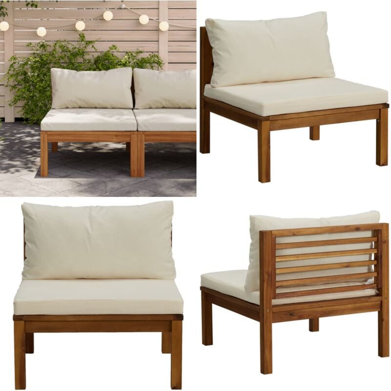 Canapé de milieu sectionnel avec coussin blanc crème Acacia - Canapé De Jardin - Canapé Sectionnel - Mobilier De Jardin - Meubles De Jardin - Acacia