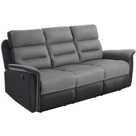 Canapé de Relaxation 3 Places "Katonio" 191cm Gris & Noir