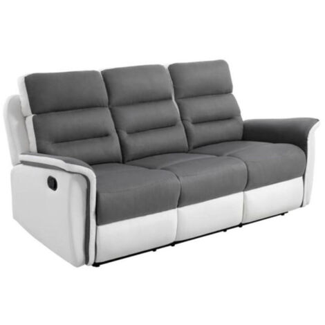 Canapé de Relaxation 3 Places Microfibre "Katonio" 191cm Blanc & Gris
