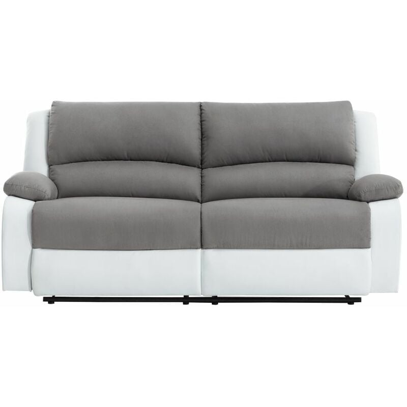 Loungitude - relaxxo - Canapé relax manuel 3 places avec 2 assises xxl leo en microfibre et simili - Blanc/Gris