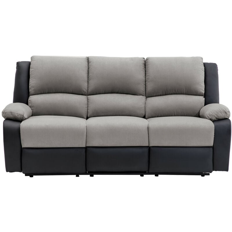 Usinestreet - relaxxo - Canapé de Relaxation électrique 3 places Microfibre et Simili leo - Noir et gris