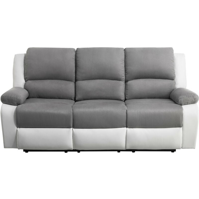 Usinestreet - relaxxo - Canapé de Relaxation électrique 3 places Microfibre et Simili leo - Blanc et gris