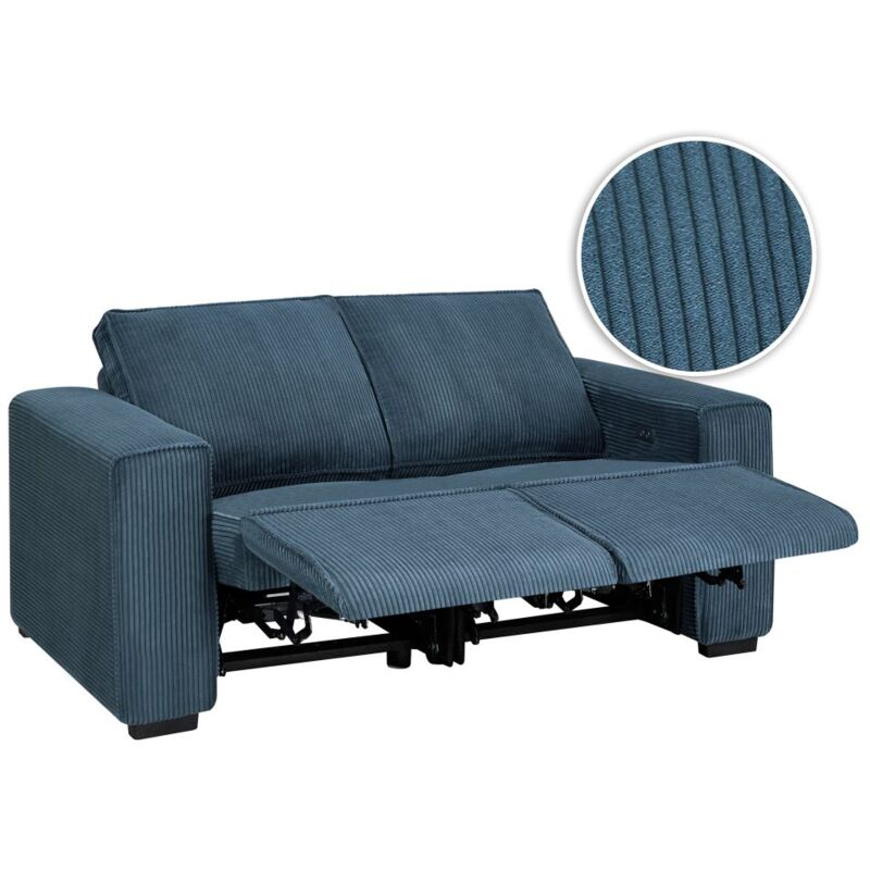 Canapé de relaxation électrique CHARLINE 2 places en velours côtelé - Bleu foncé