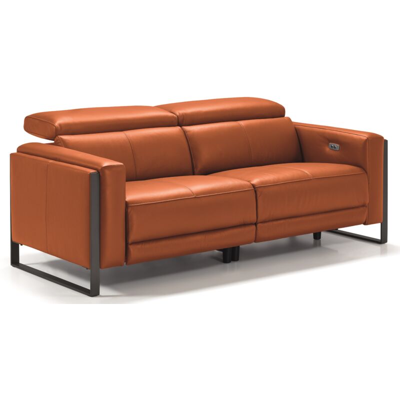 Les Tendances - Canapé de relaxation électrique en cuir Kinston-Marron noisette-3 places