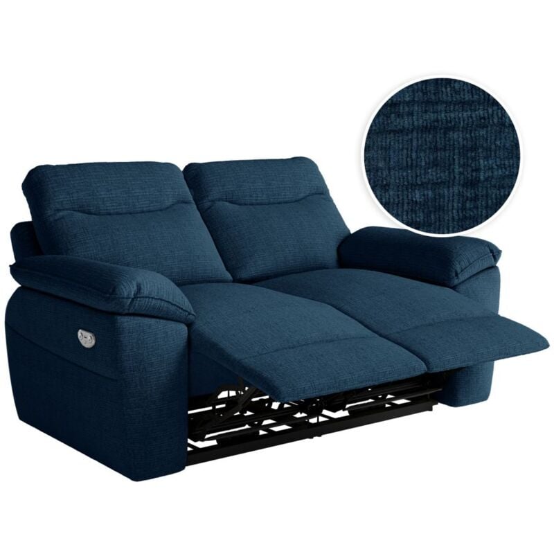 Loungitude - Canapé de relaxation électrique ross 2 places en tissu texturé 3D - Bleu foncé