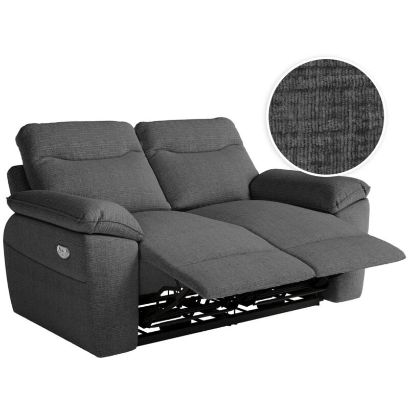 Canapé de relaxation électrique ROSS 2 places en tissu texturé 3D - Gris foncé