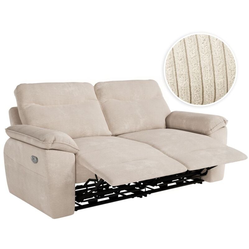 Loungitude - Canapé de relaxation électrique ross 3 places en velours côtelé - Beige