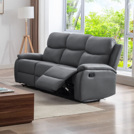 Canapé de relaxation manuel 3 places en PU anthracite - ZOLARA