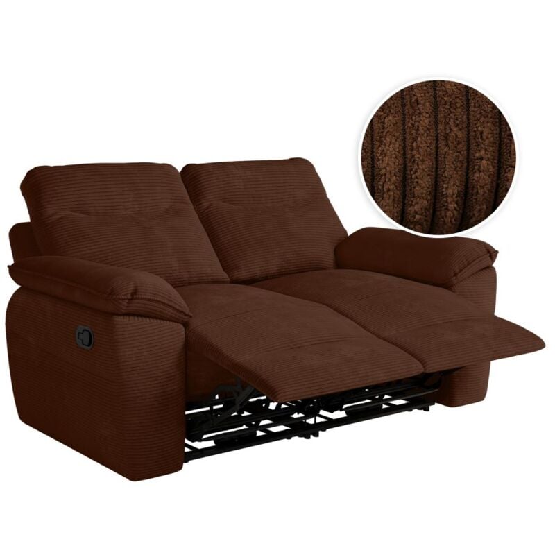 Loungitude - Canapé de relaxation manuel ross 2 places en velours côtelé - Marron