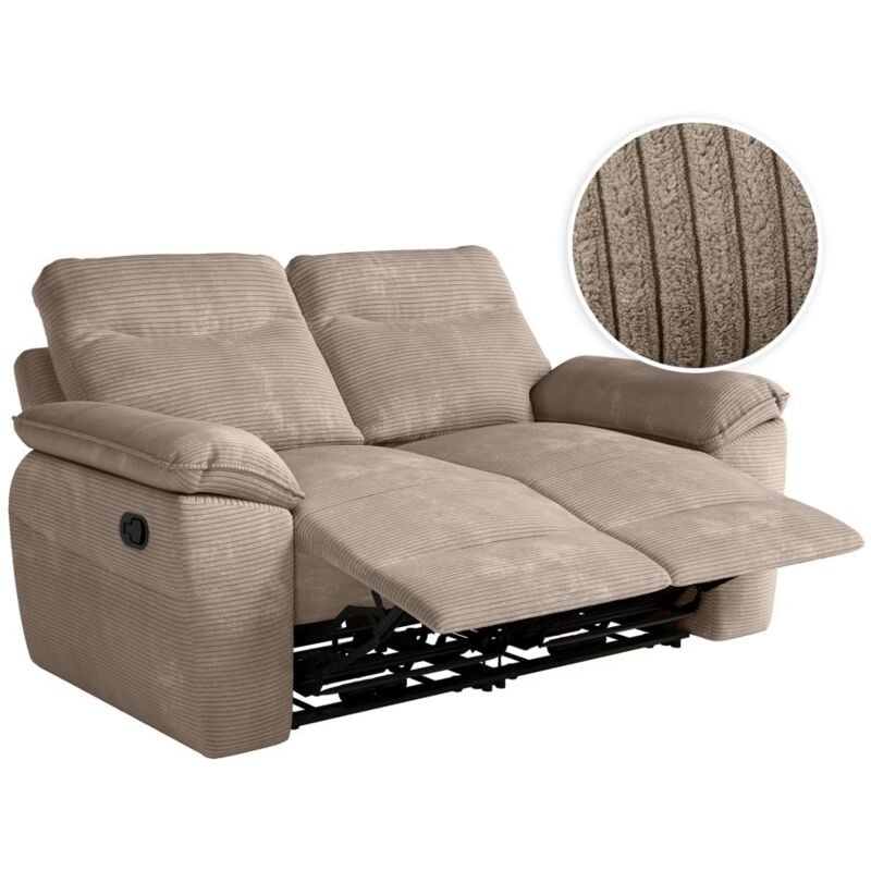 Loungitude - Canapé de relaxation manuel ross 2 places en velours côtelé - Taupe