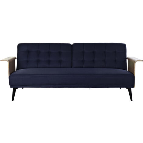 Canapé de salon convertible en polyester bleu foncé et métal, bois - longueur 203 x profondeur 87 x hauteur 81 cm