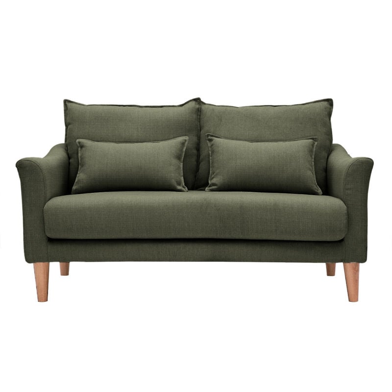 Miliboo - Canapé scandinave 2 places en tissu kaki et bois clair kate