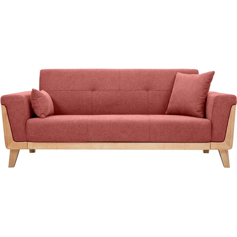 Miliboo - Canapé scandinave 3 places en tissu effet velours texturé terracotta et bois clair fjord