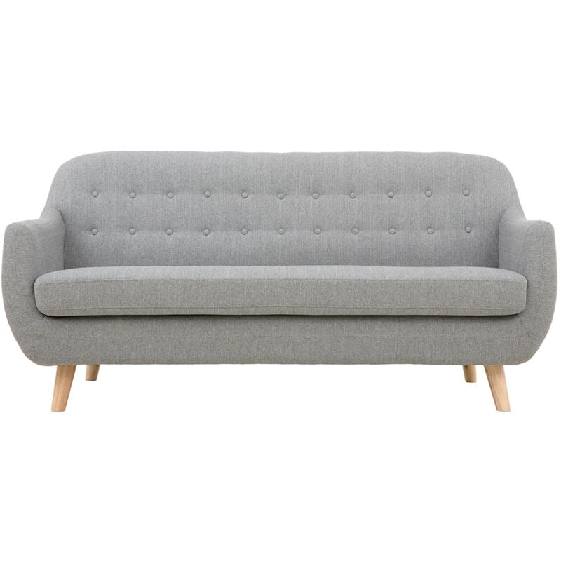 Canapé scandinave déhoussable 3 places en tissu gris clair et bois clair YNOK