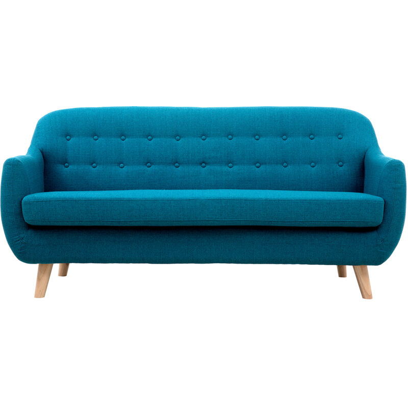 Miliboo - Canapé scandinave déhoussable 3 places en tissu bleu canard et bois clair ynok