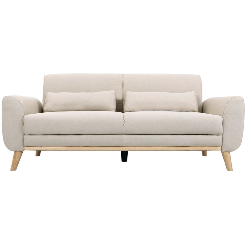 Miliboo - Canapé scandinave 3 places en tissu beige et bois clair ektor