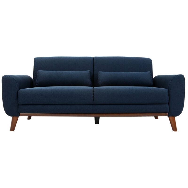 Miliboo - Canapé 3 places en tissu bleu foncé et bois foncé ektor