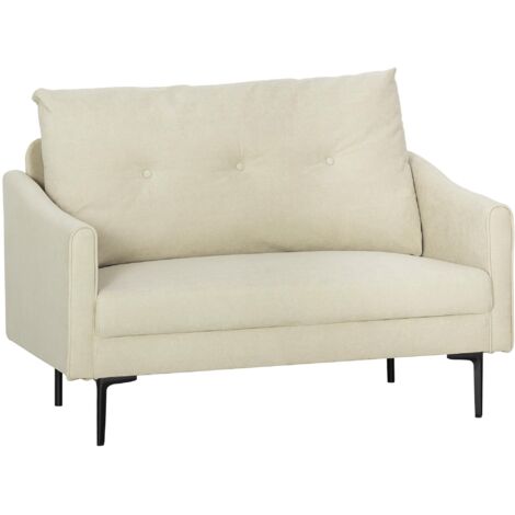 Canapé deux places en velours avec coussins de dossier matelassés amovibles à boutons, canapé deux places moderne et peu encombrant, pieds en métal, 124 x 73 x 92 cm, beige.