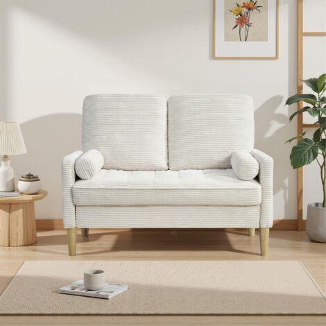 Canapé deux places en velours côtelé, canapé en tissu de style scandinave, avec dossiers rembourrés, canapé compact, adapté au salon, à l'appartement ou à la chambre.