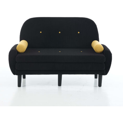 Canapé deux places en velours côtelé noir pour le salon, utilisable comme lit de jour et fauteuil inclinable avec espace de rangement.