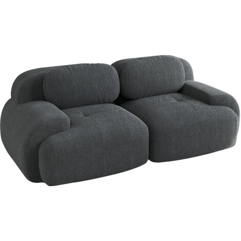 Canapé Deux Places en Velours Côtelé, Sans Cadre, Modulable avec Accoudoirs Courbés, Base Antidérapante, Rembourrage Haute Résilience pour Salon et Chambre, Gris