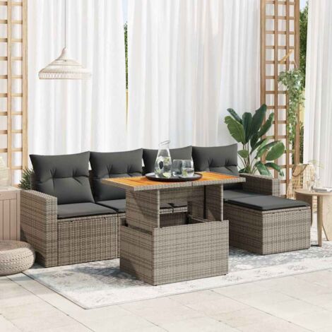 Canapé d'extérieur 6 pièces en résine tressée avec coffre rangement et table ajustable, gris