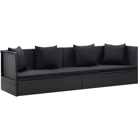 Canapé d'extérieur et coussin et oreiller Résine tressée Noir