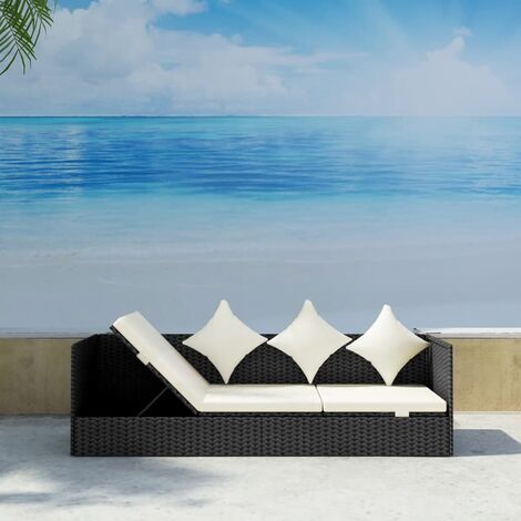 Canapé d'extérieur et coussin et oreiller Résine tressée Noir